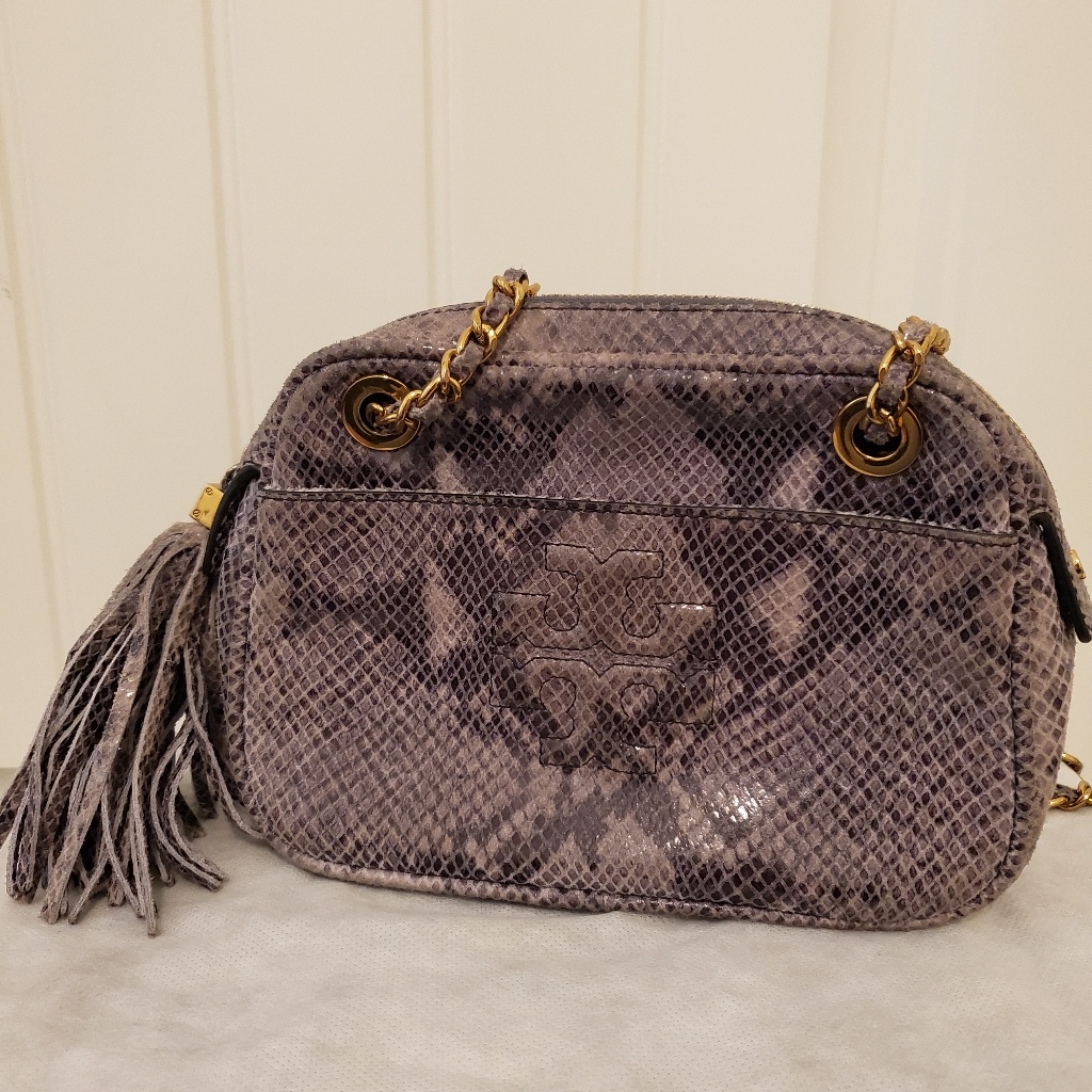 Tory Burch Phyton Snake Print Crossbody Chain Bag